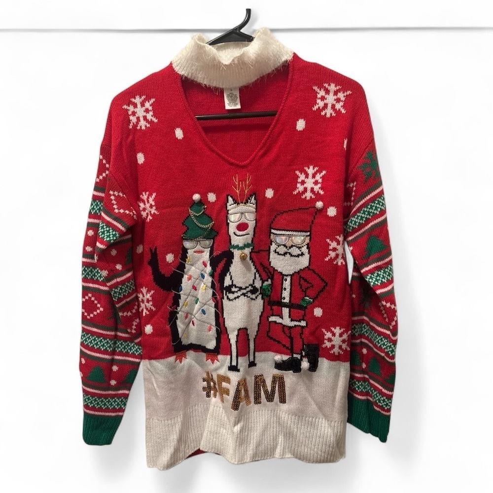 Women's Holiday Christmas Ugly Sweater Silver Gold - Picture 1 of 3